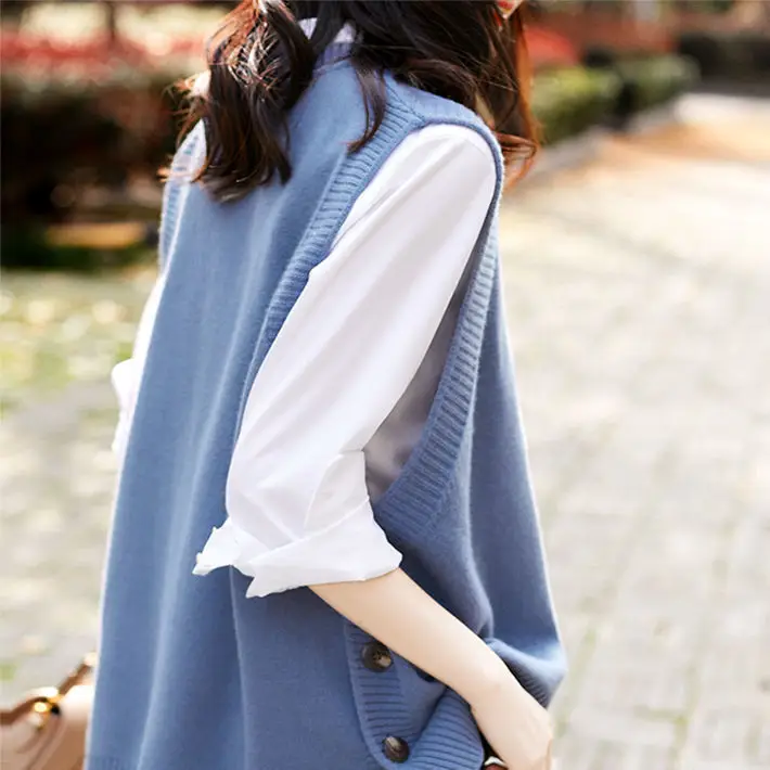 Women Korean Style Blue Vest Saree 2023 Spring Autumn - Image 5