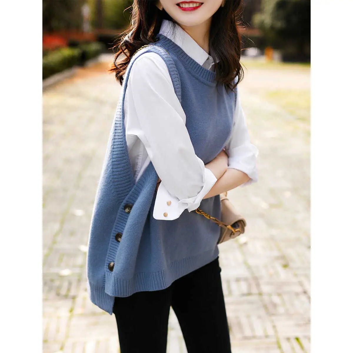 Women Korean Style Blue Vest Saree 2023 Spring Autumn - Image 7