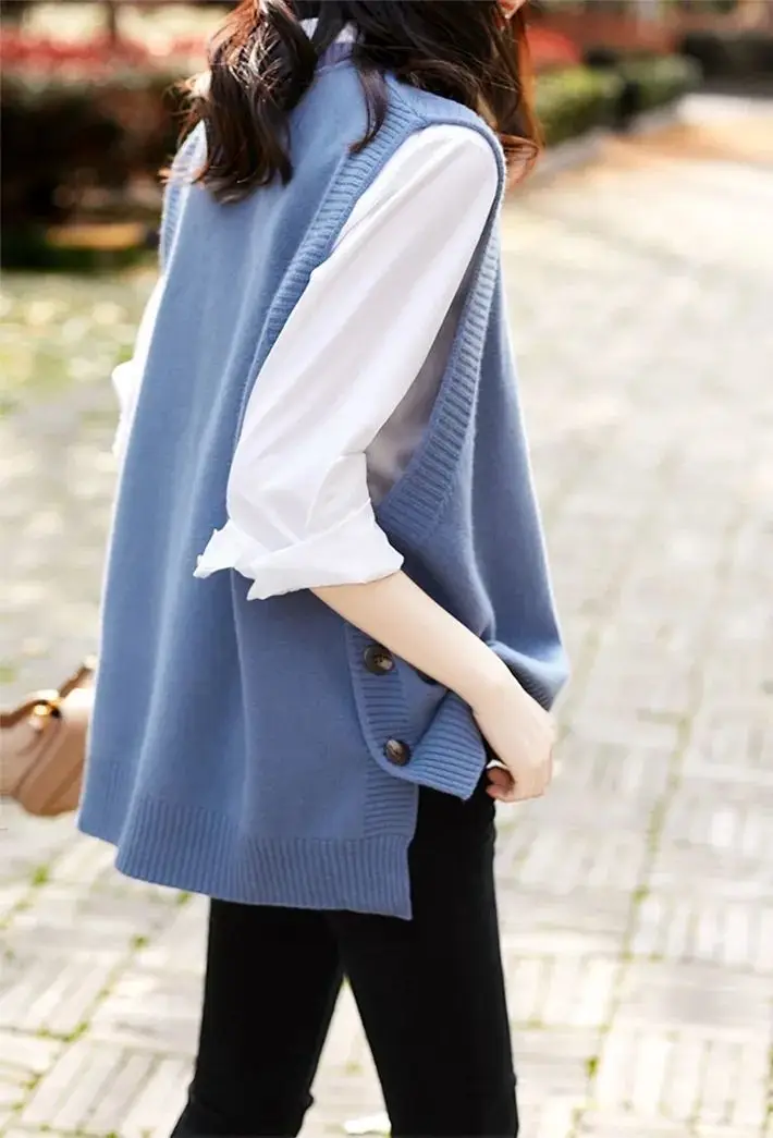 Women Korean Style Blue Vest Saree 2023 Spring Autumn — feature 1