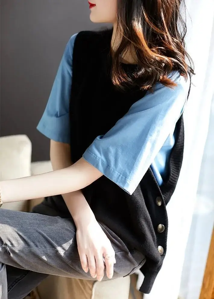 Women Korean Style Blue Vest Saree 2023 Spring Autumn — feature 4