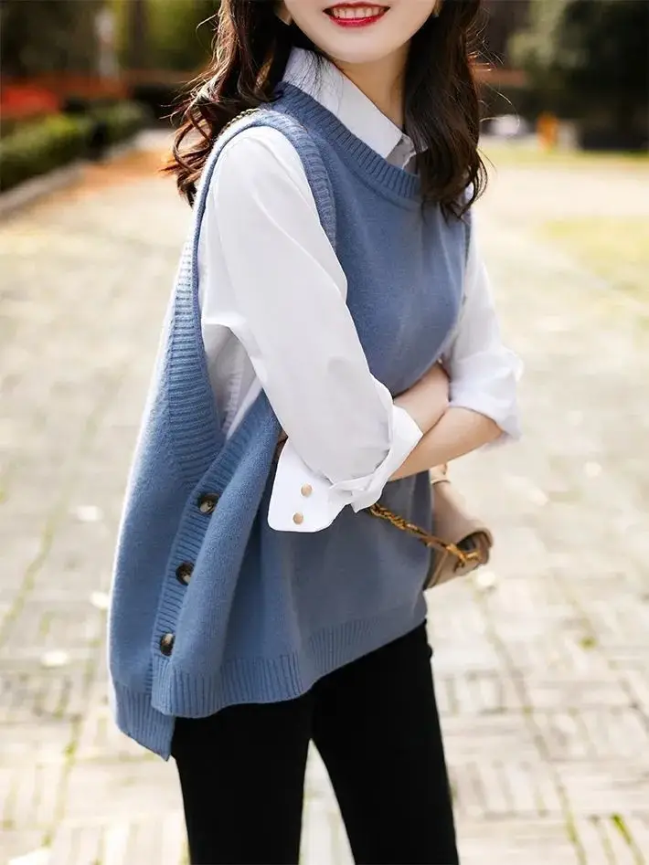 Women Korean Style Blue Vest Saree 2023 Spring Autumn — feature 6