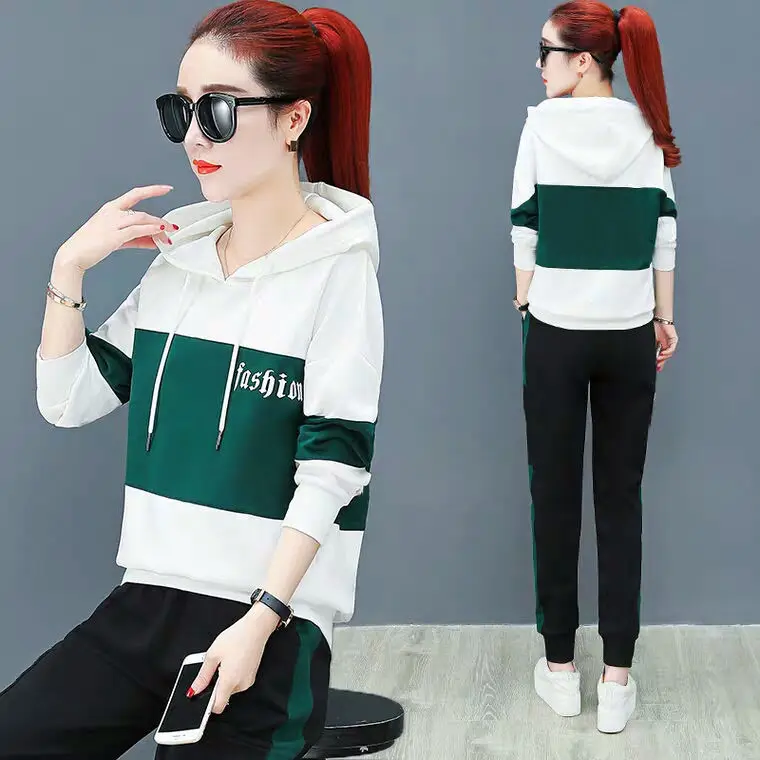 Women Running Hoodie Set Black Red Plus Size Casual Korean Style - Image 6