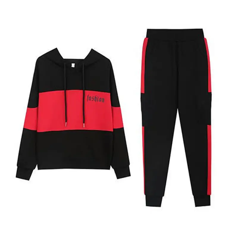 Women Running Hoodie Set Black Red Plus Size Casual Korean Style - Image 8