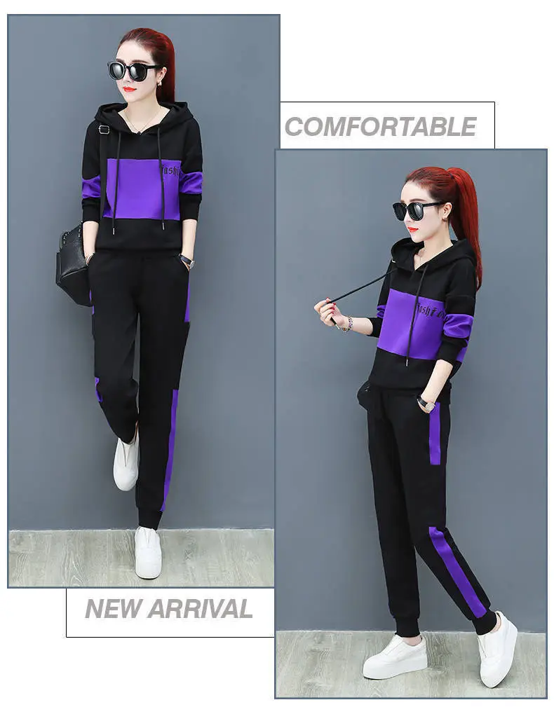Women Running Hoodie Set Black Red Plus Size Casual Korean Style — feature 13