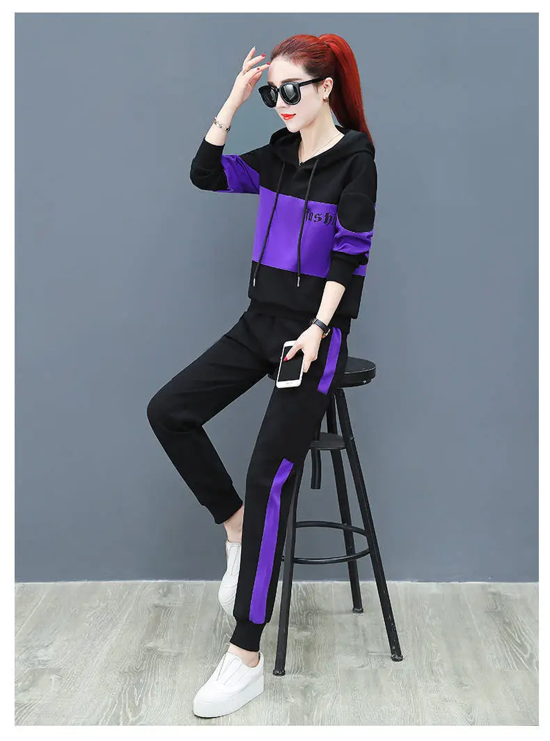 Women Running Hoodie Set Black Red Plus Size Casual Korean Style — feature 14
