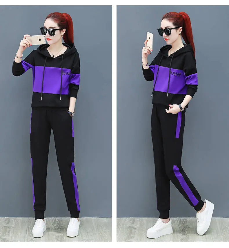Women Running Hoodie Set Black Red Plus Size Casual Korean Style — feature 15