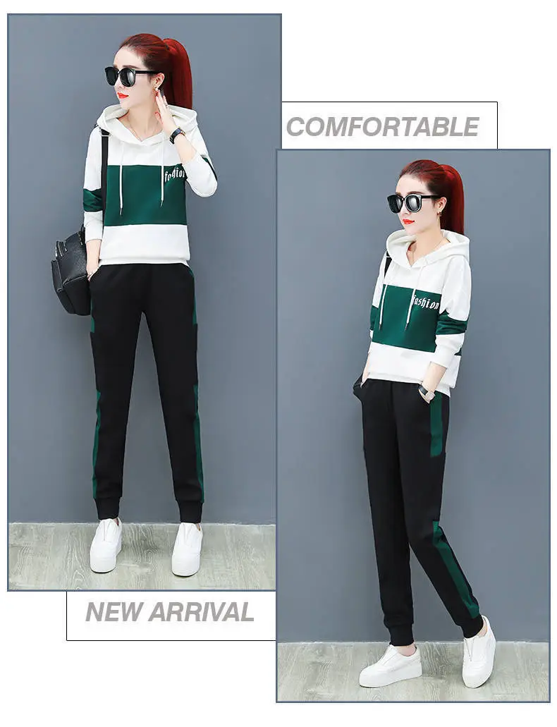 Women Running Hoodie Set Black Red Plus Size Casual Korean Style — feature 17