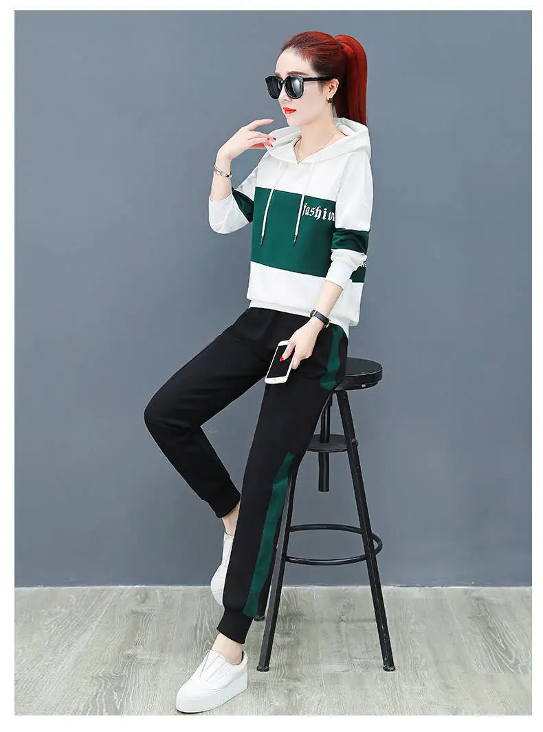 Women Running Hoodie Set Black Red Plus Size Casual Korean Style — feature 18