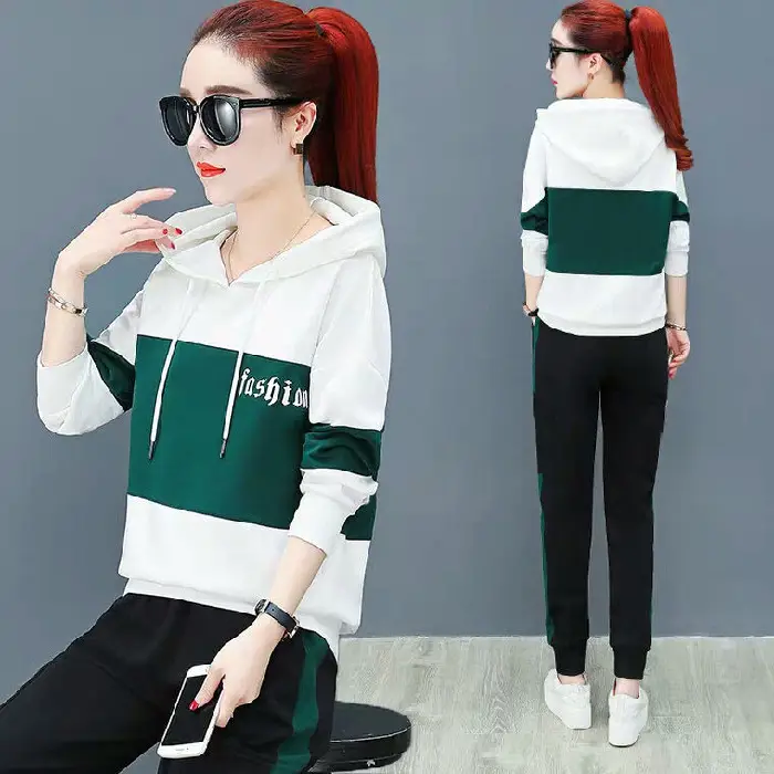 Women Running Hoodie Set Black Red Plus Size Casual Korean Style - Image 3