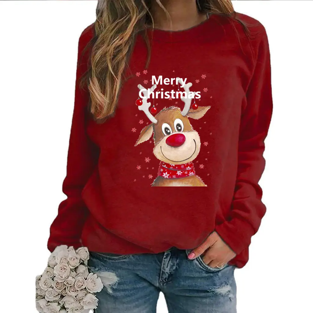 Women Christmas Wool Sweater Yellow Round Neck Long Sleeve - Image 10