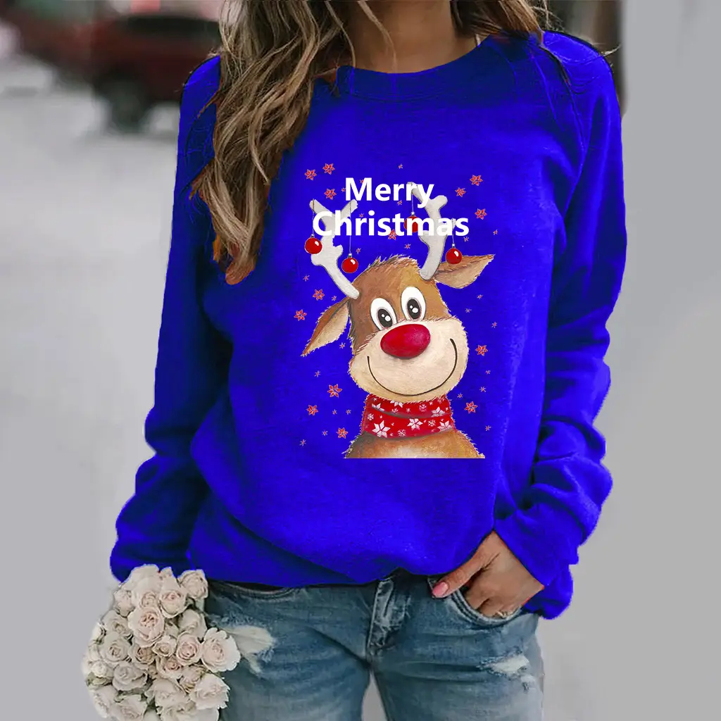 Women Christmas Wool Sweater Yellow Round Neck Long Sleeve - Image 11