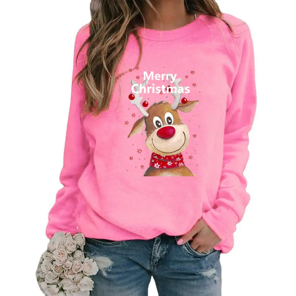 Women Christmas Wool Sweater Yellow Round Neck Long Sleeve - Image 3