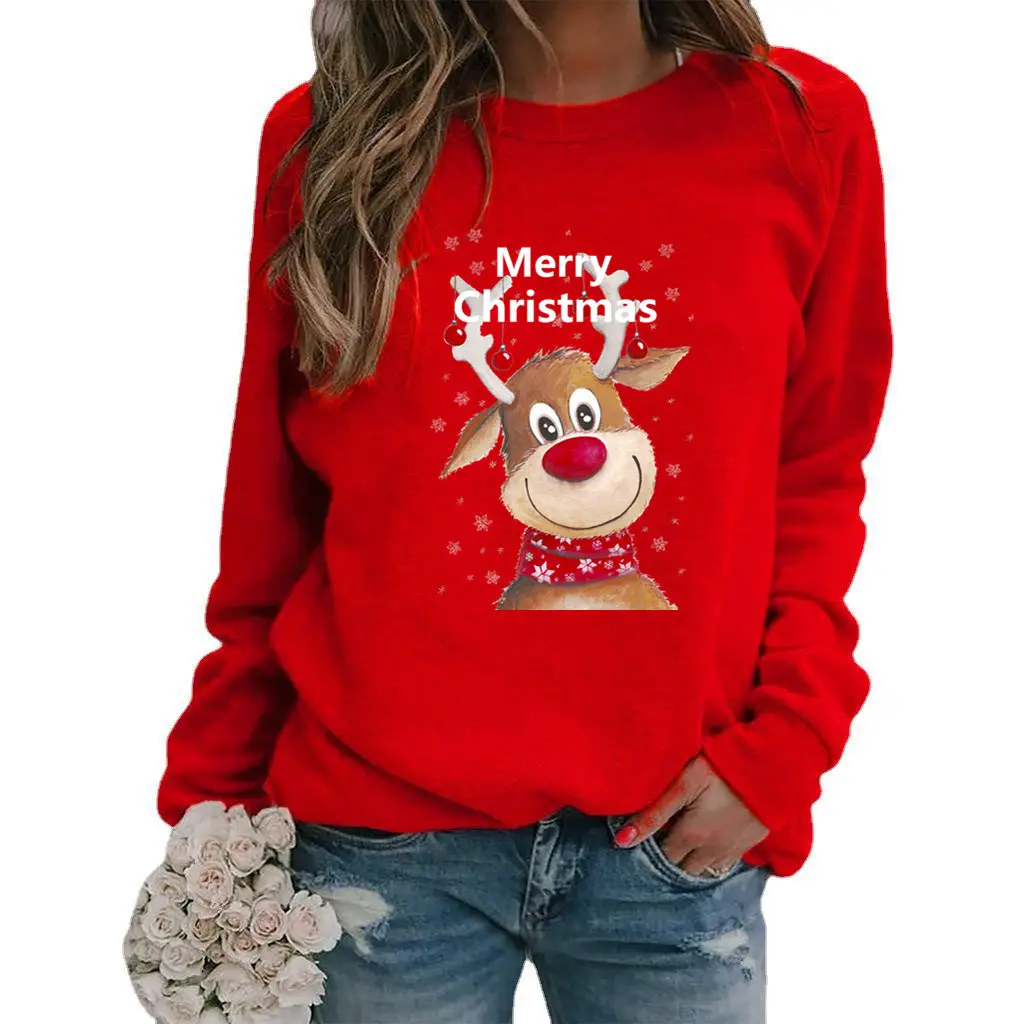 Women Christmas Wool Sweater Yellow Round Neck Long Sleeve - Image 5