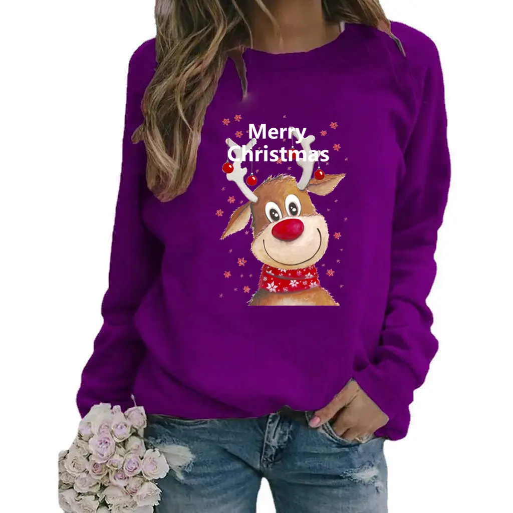 Women Christmas Wool Sweater Yellow Round Neck Long Sleeve - Image 6