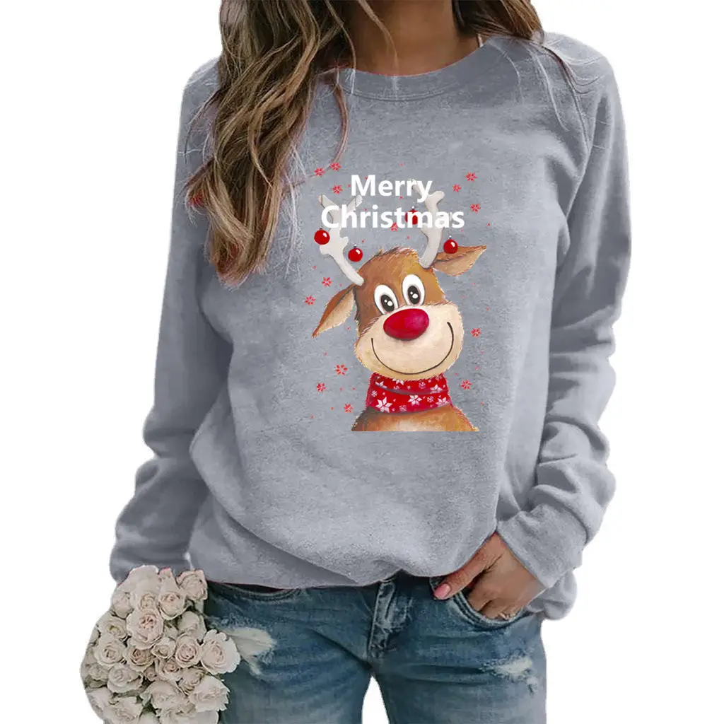 Women Christmas Wool Sweater Yellow Round Neck Long Sleeve - Image 7