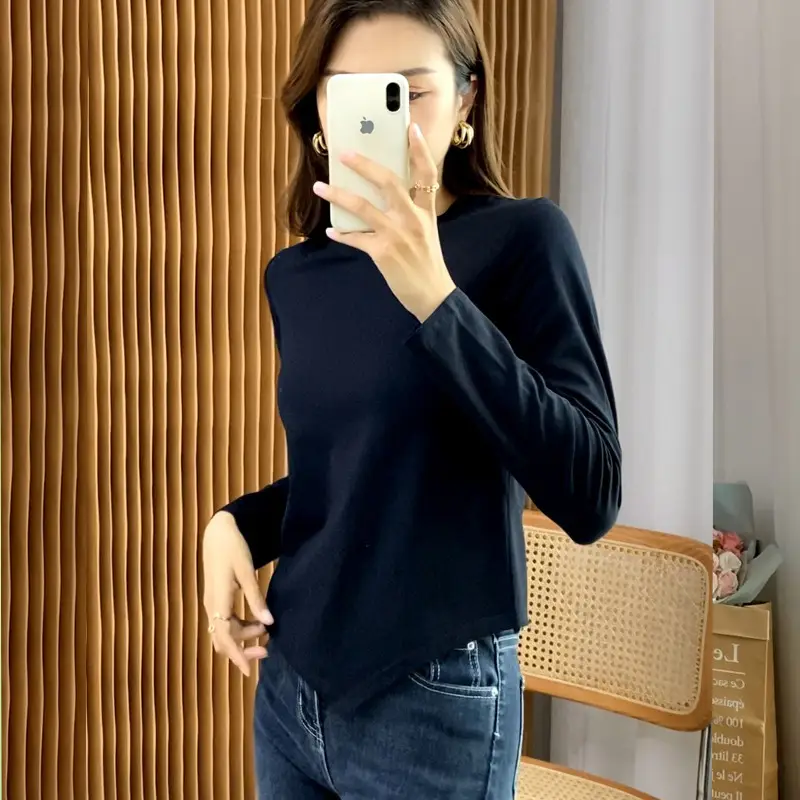 Women's Long Sleeve Slim T-Shirt White Autumn Winter - Image 4