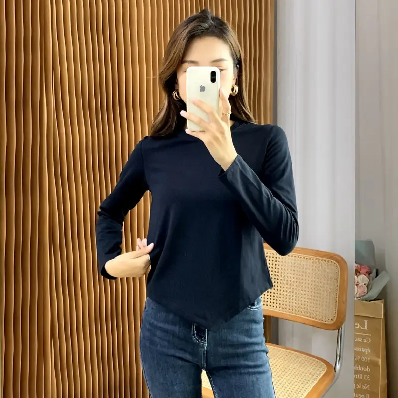 Women's Long Sleeve Slim T-Shirt White Autumn Winter - Image 5
