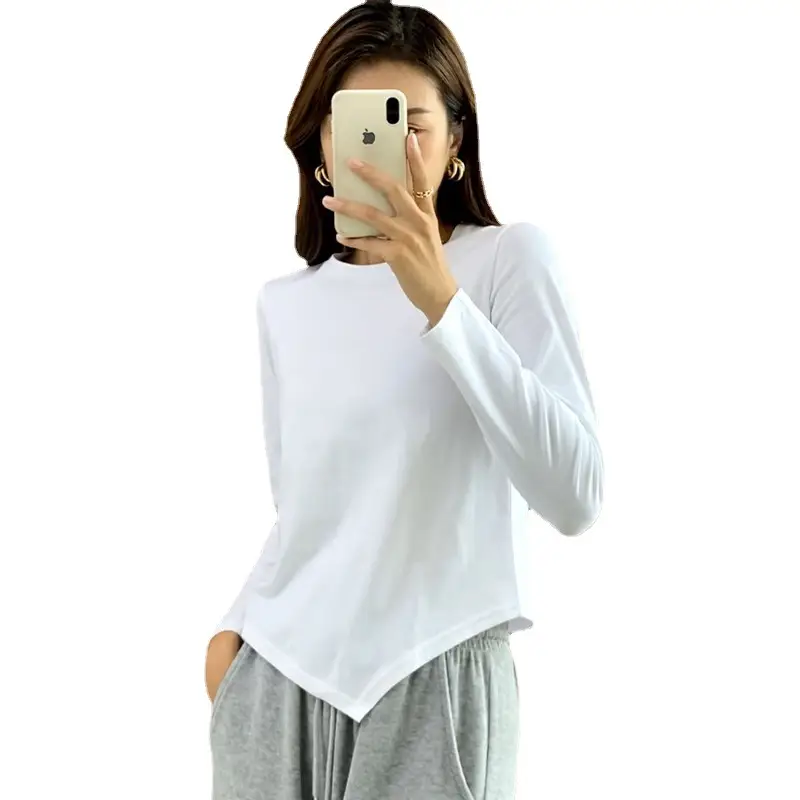 Women's Long Sleeve Slim T-Shirt White Autumn Winter - Image 7