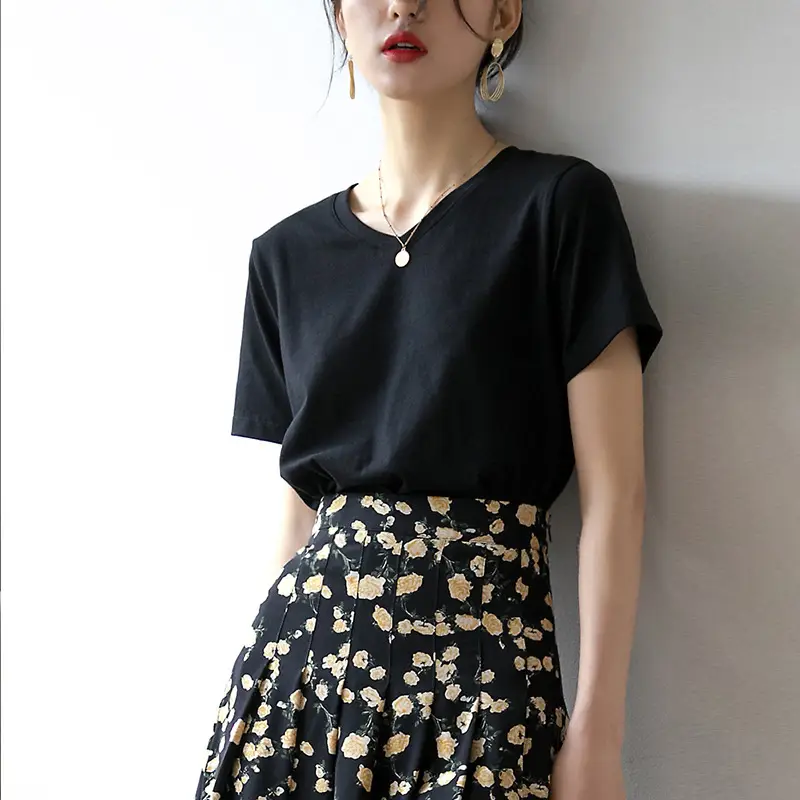 Women V-Neck Cotton T-Shirt 230g Loose Summer - Image 7