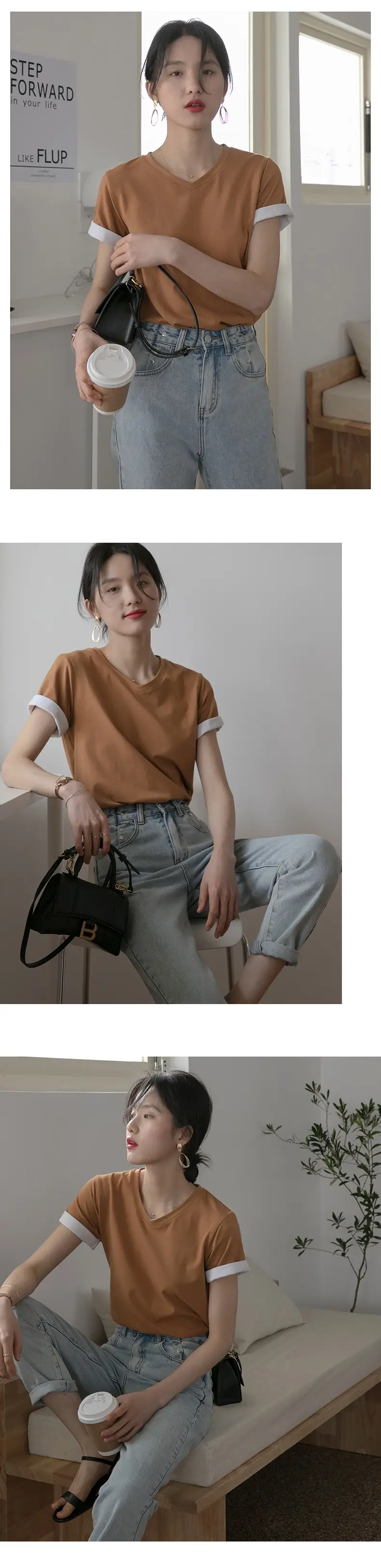Women V-Neck Cotton T-Shirt 230g Loose Summer — feature 10