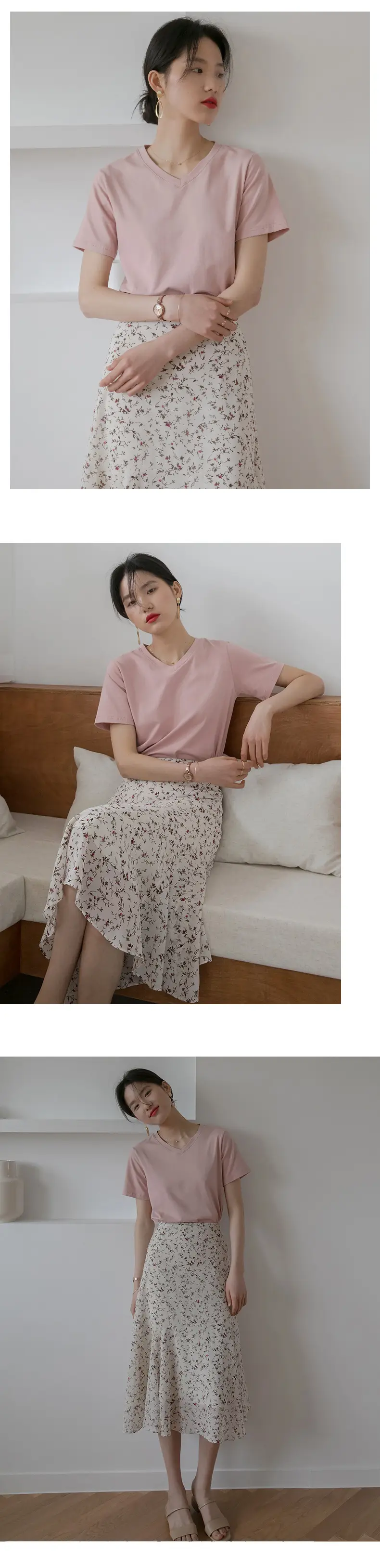 Women V-Neck Cotton T-Shirt 230g Loose Summer — feature 14