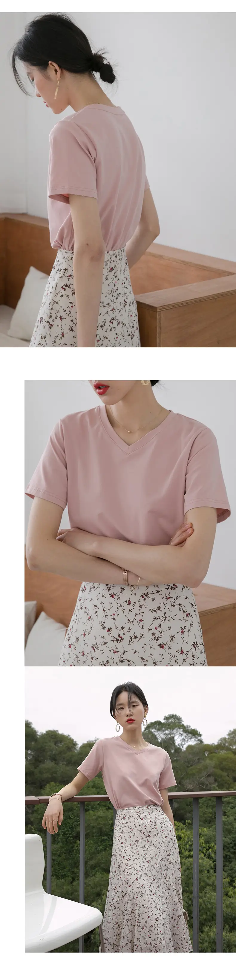 Women V-Neck Cotton T-Shirt 230g Loose Summer — feature 16