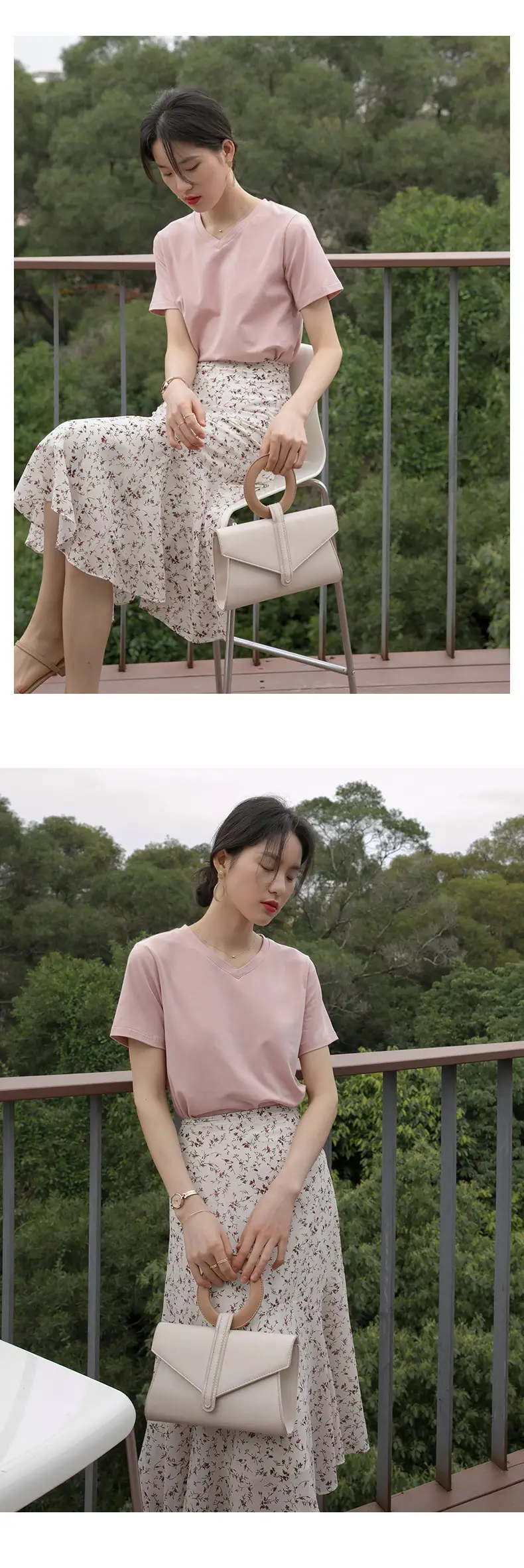 Women V-Neck Cotton T-Shirt 230g Loose Summer — feature 17
