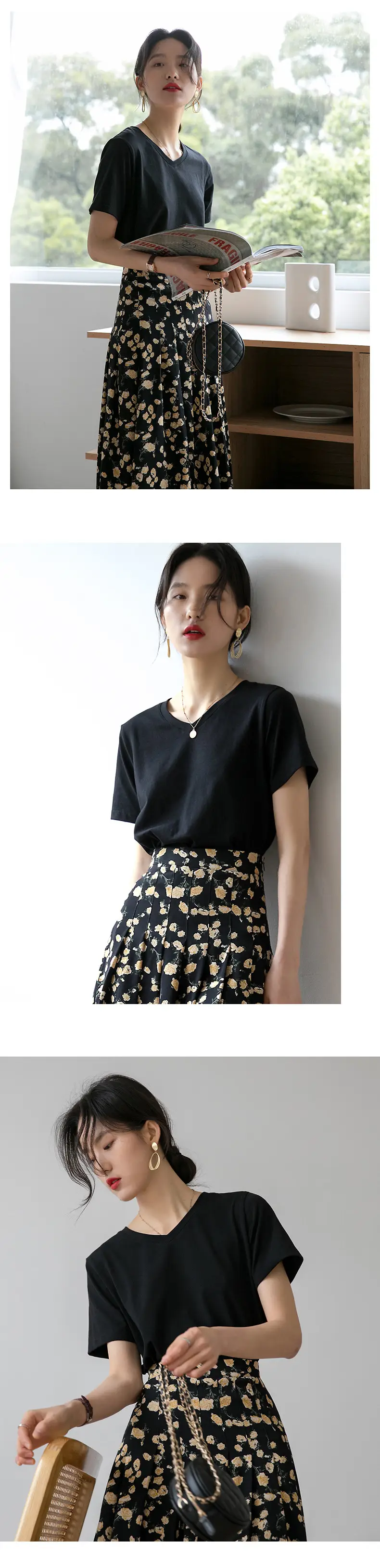 Women V-Neck Cotton T-Shirt 230g Loose Summer — feature 18
