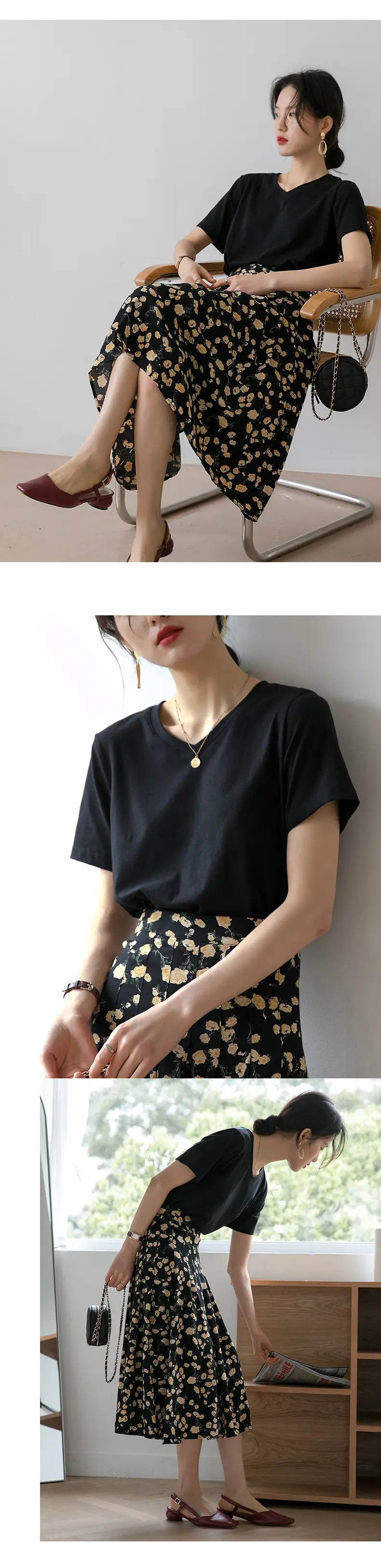 Women V-Neck Cotton T-Shirt 230g Loose Summer — feature 20