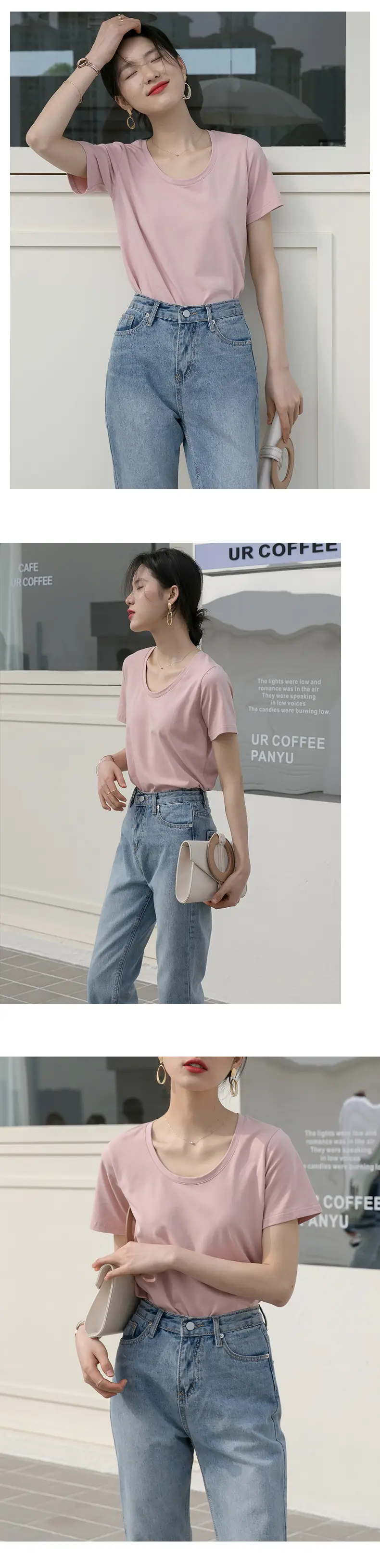 Women V-Neck Cotton T-Shirt 230g Loose Summer — feature 23