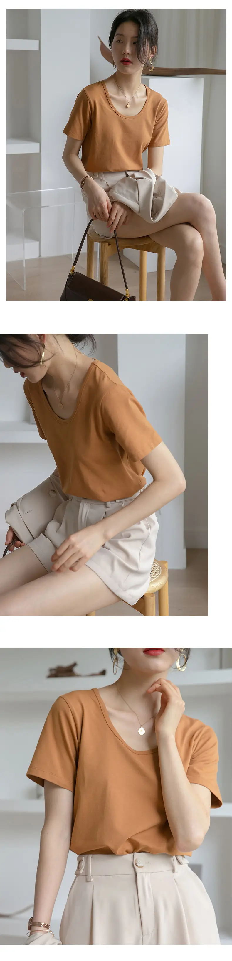 Women V-Neck Cotton T-Shirt 230g Loose Summer — feature 25