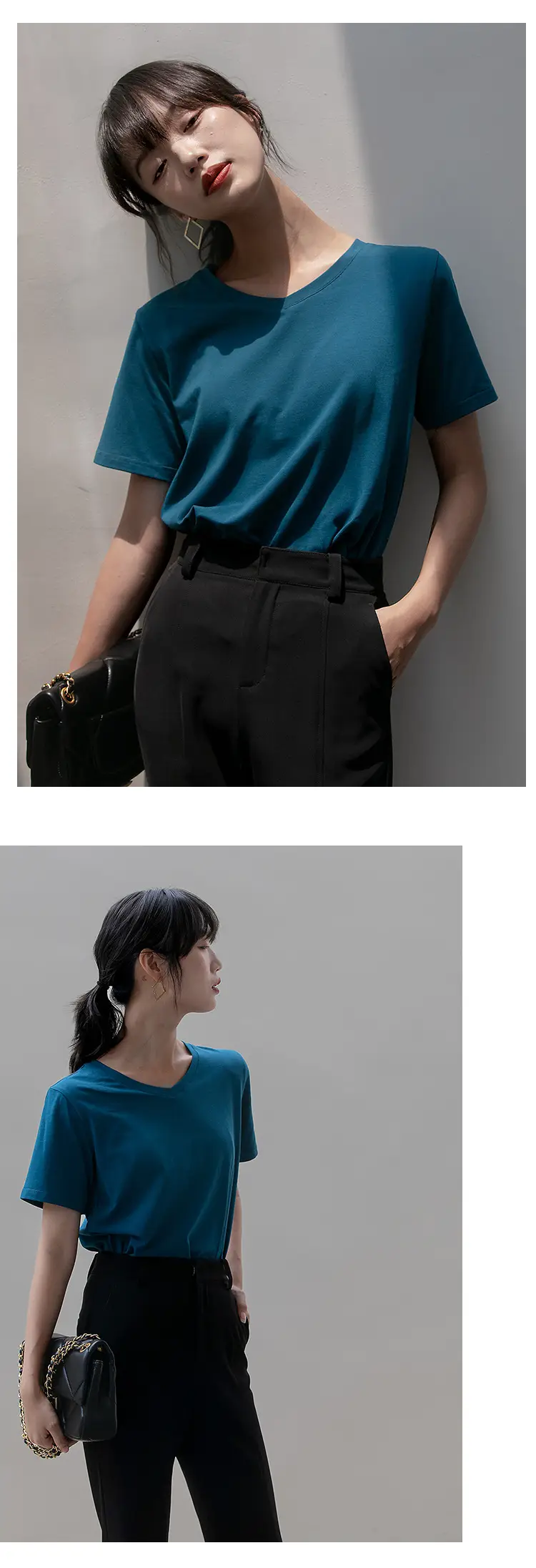 Women V-Neck Cotton T-Shirt 230g Loose Summer — feature 28