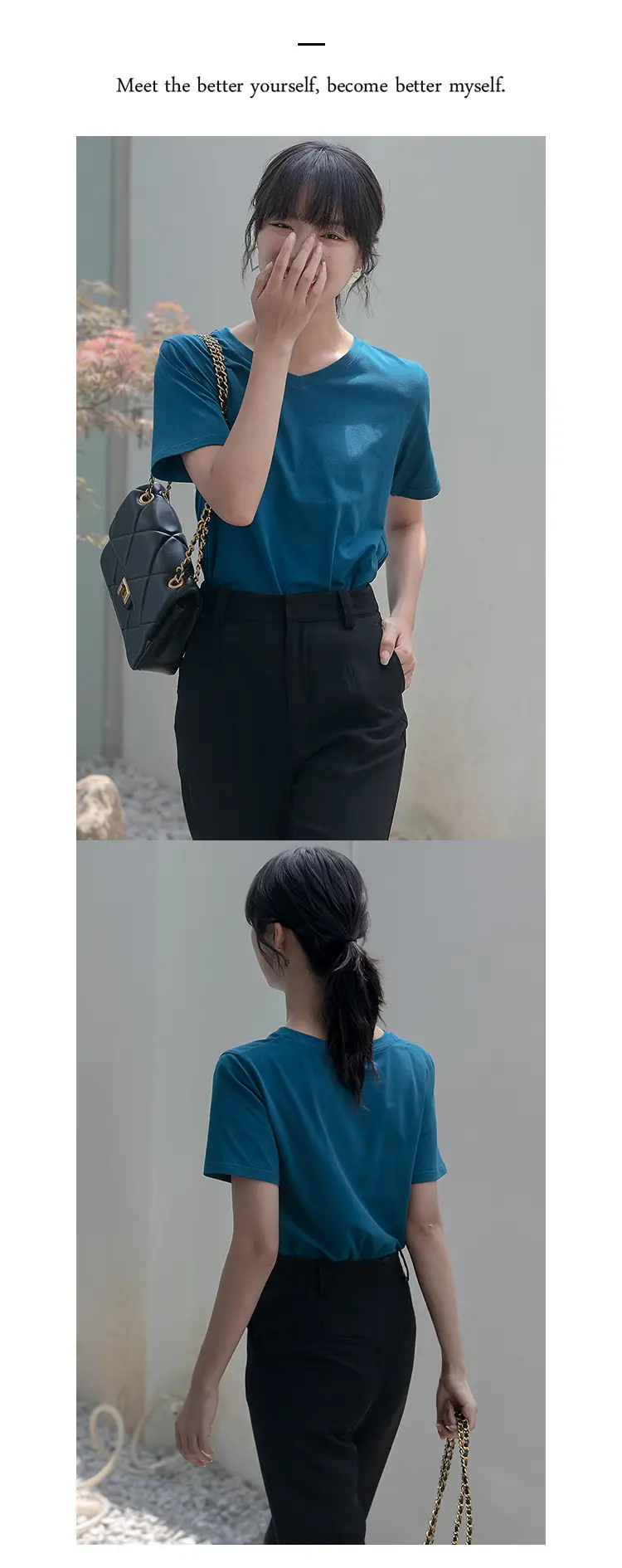 Women V-Neck Cotton T-Shirt 230g Loose Summer — feature 30