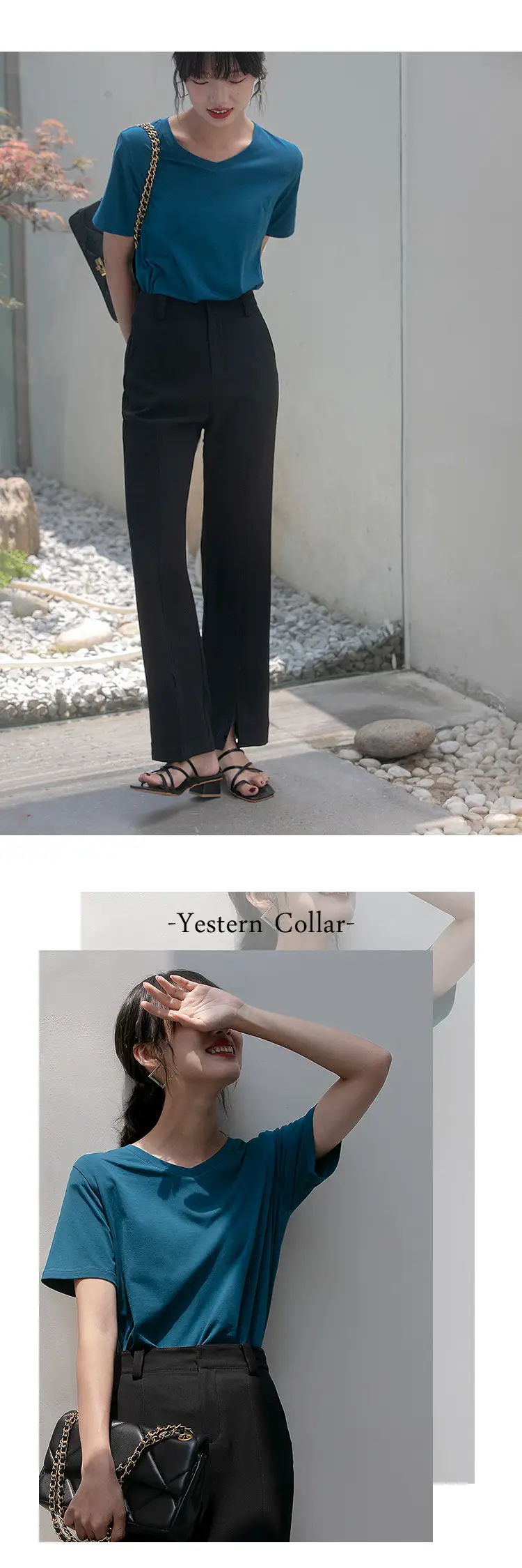Women V-Neck Cotton T-Shirt 230g Loose Summer — feature 31
