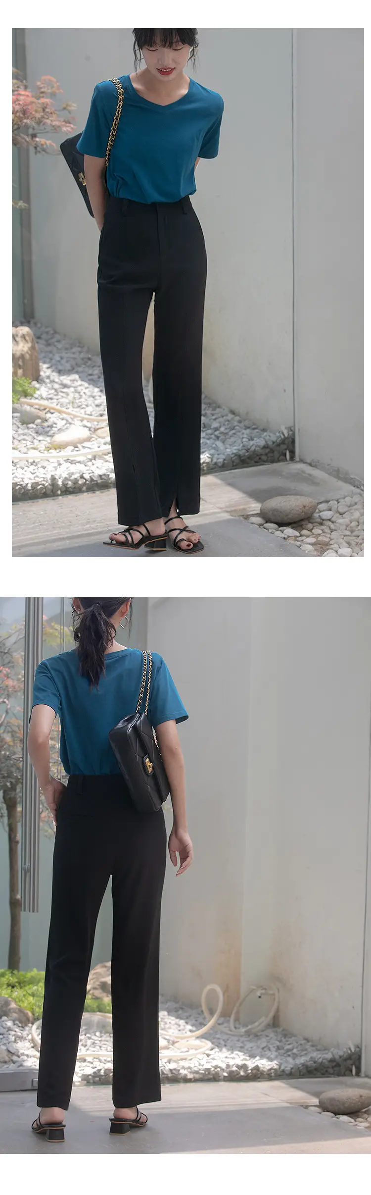 Women V-Neck Cotton T-Shirt 230g Loose Summer — feature 32