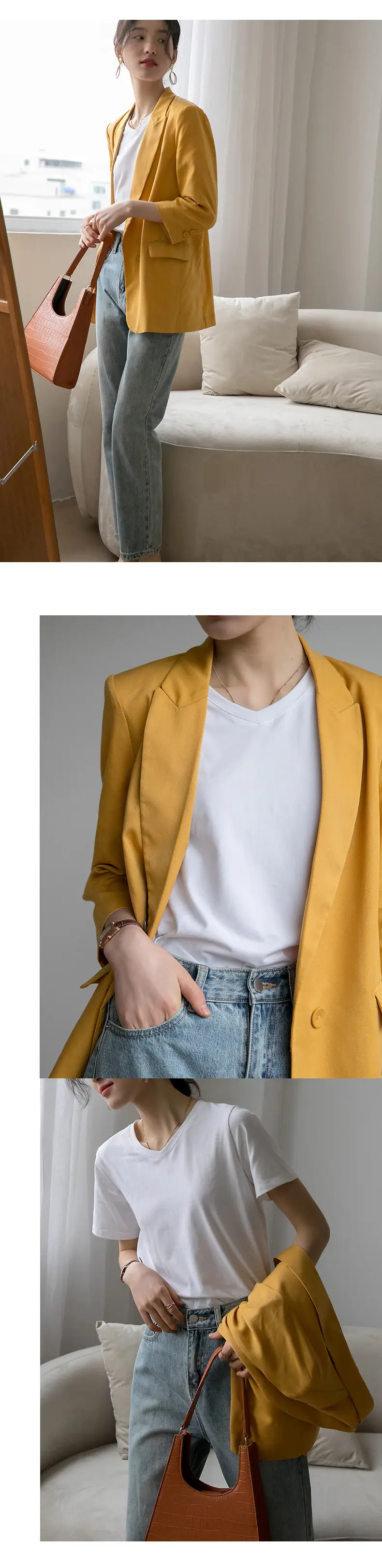 Women V-Neck Cotton T-Shirt 230g Loose Summer — feature 8