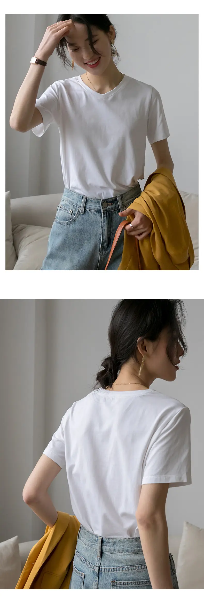 Women V-Neck Cotton T-Shirt 230g Loose Summer — feature 9