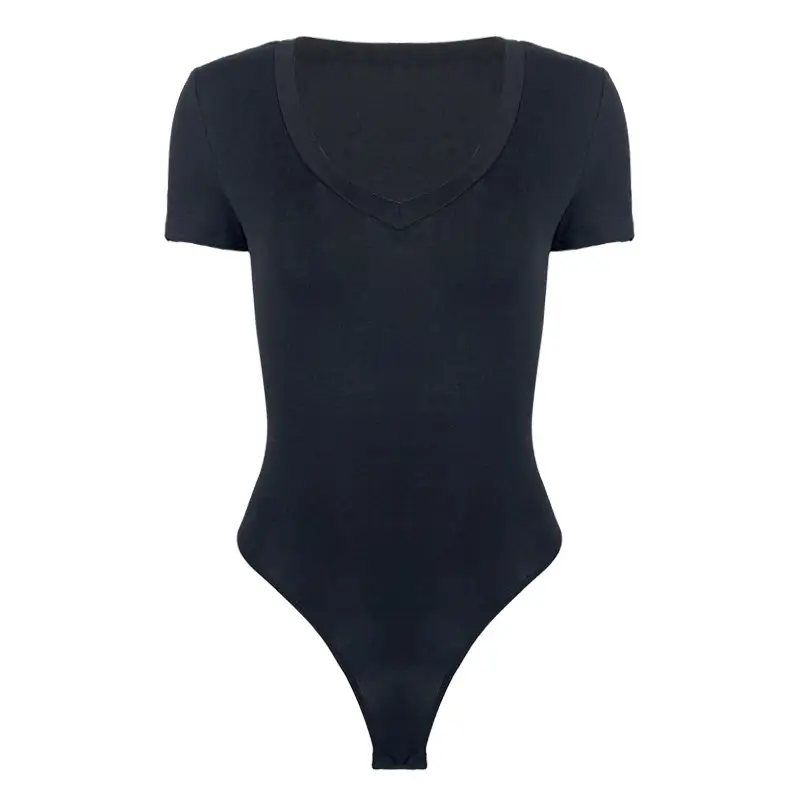 Women's White V-Neck Tight Bodysuit 2025 Summer