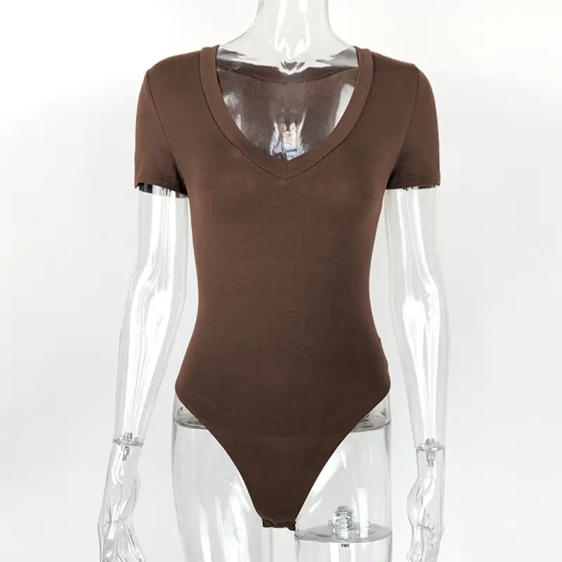 Women's White V-Neck Tight Bodysuit 2025 Summer