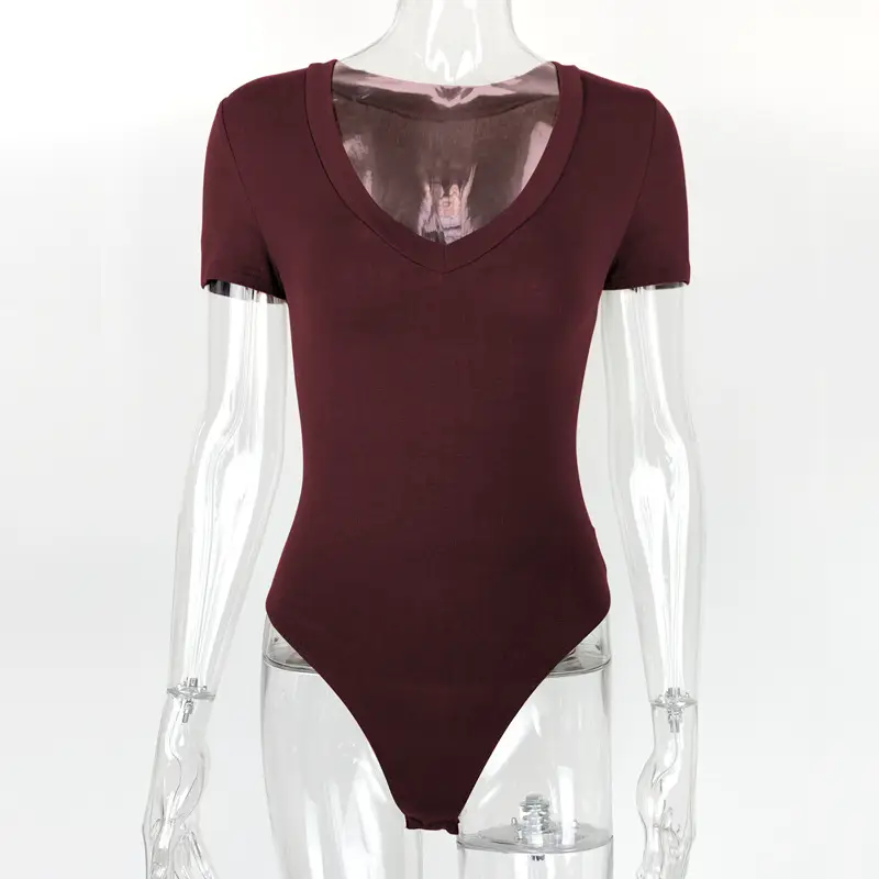 Women's White V-Neck Tight Bodysuit 2025 Summer