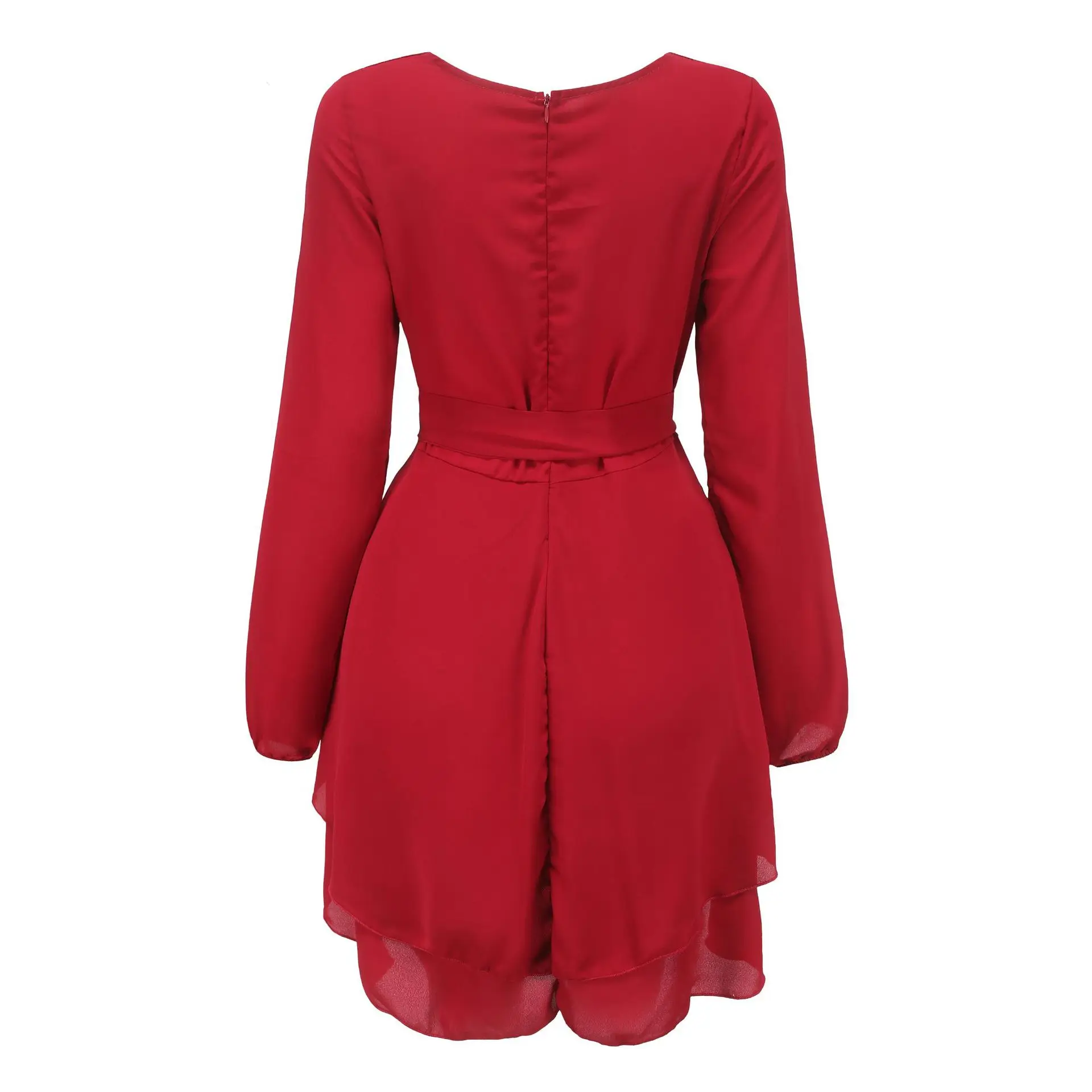Black High Waist V-Neck Long Sleeve Dress with Cross Strap — feature 17