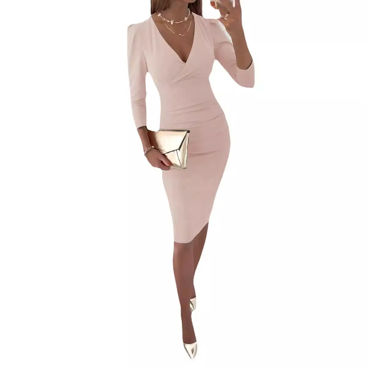 2026 V-Neck Waist-Cinching Dress for Women