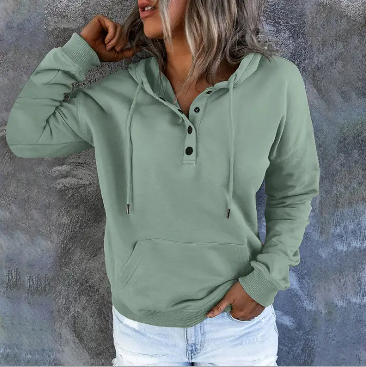 Women's Long Sleeve Hooded Pullover Beige Loose Fit