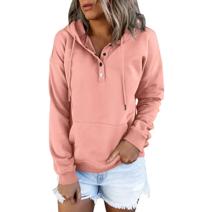 Women's Long Sleeve Hooded Pullover Beige Loose Fit