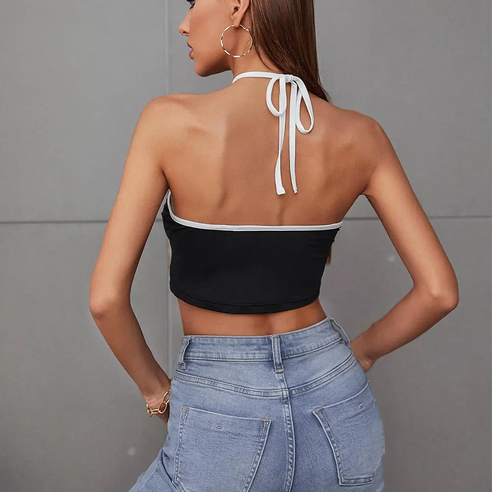 Women's Black White Crossback T-Shirt Summer Top - Image 4