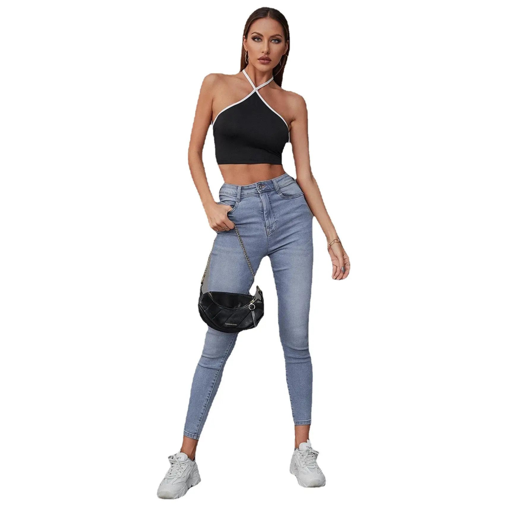 Women's Black White Crossback T-Shirt Summer Top - Image 5