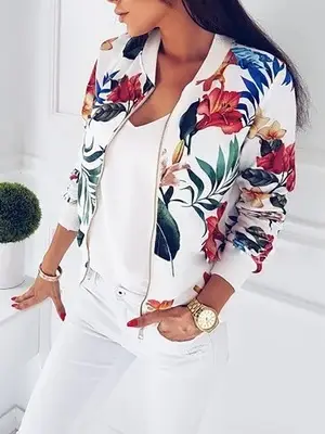 Women's Floral Print Autumn Jacket Short Style