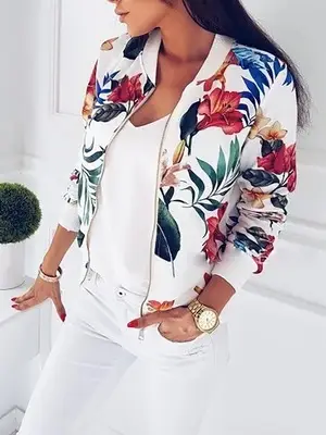 Women's Floral Print Autumn Jacket Short Style — feature 6