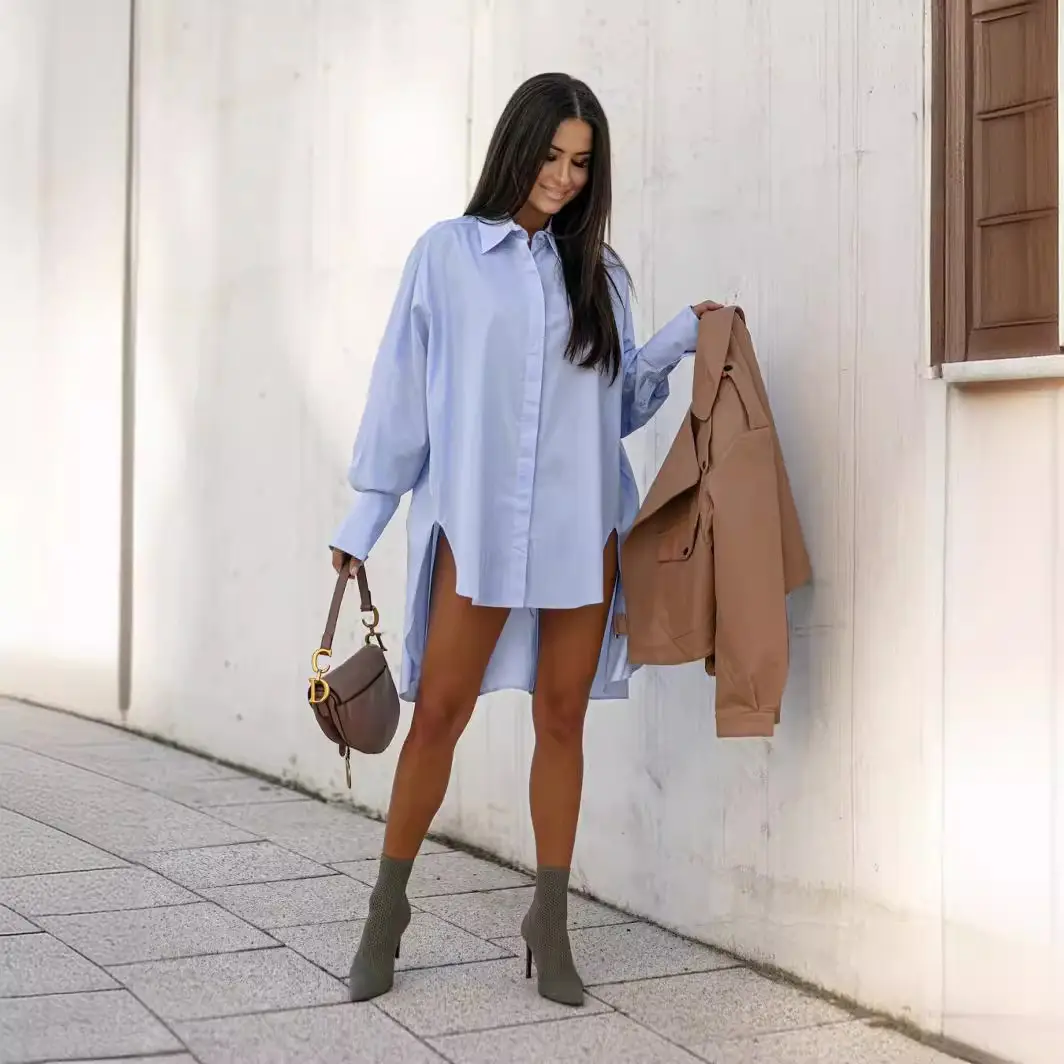 Long Sleeve Button Down Shirt for Women Black - Image 6