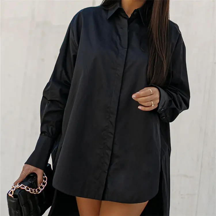 Long Sleeve Button Down Shirt for Women Black - Image 7